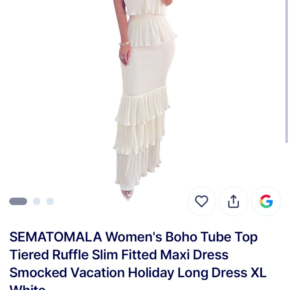 Women's Tube Top Tiered Ruffle Fitted Maxi Dress Smocked Long Dress XL White.